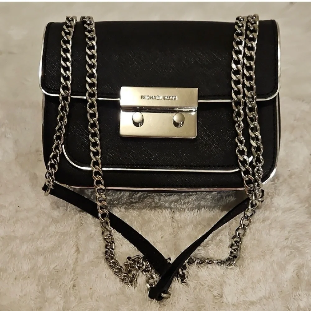Rare Michael Kors Sloan Specchio Shoulder Flap Bag Black Saffiano